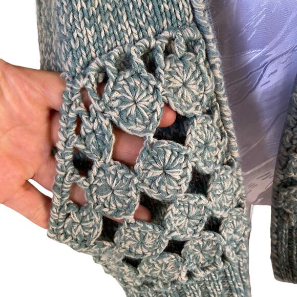 Y2K Cabelas Yoyo Turquoise Green Crochet Hood Full Zip Knit Sweater Size 2XL - Picture 12 of 16